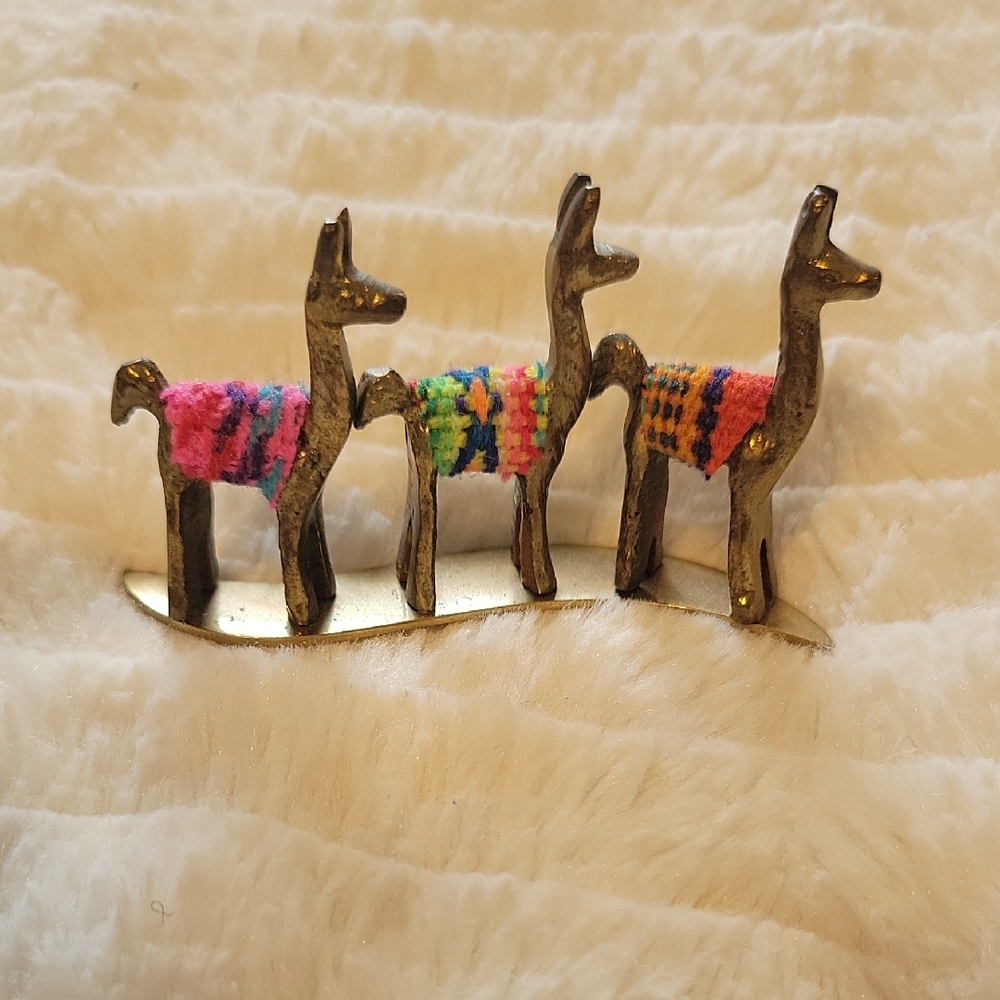 3 Brass Llama Figurines - Handmade In Peru
